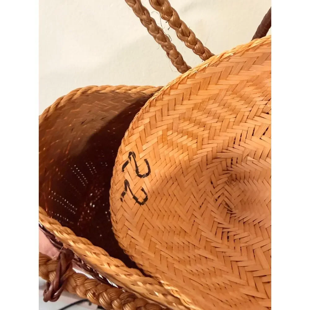 Vintage Filipino Pasiking Backpack Handwoven Bamboo Rattan Foraging Basket